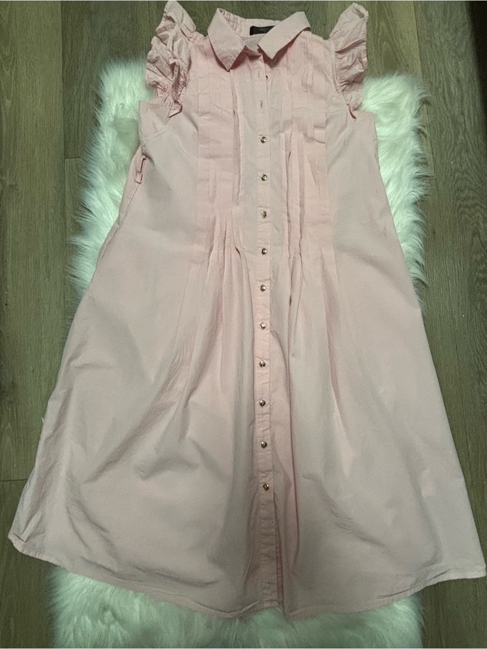 Sleeveless Pink Button-Front Ruffle Dress - Picture 4 of 8